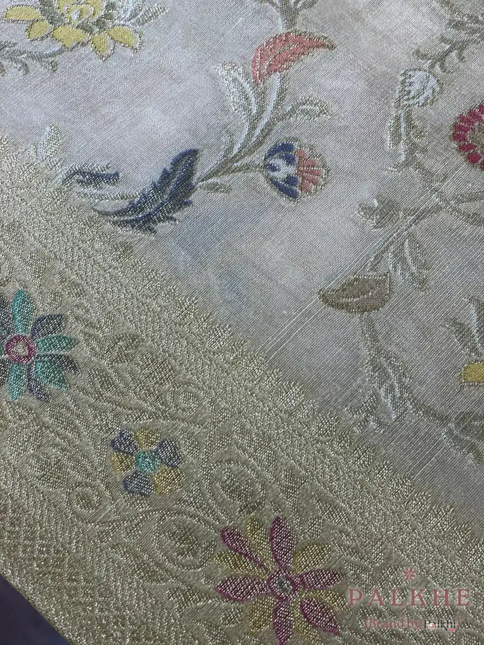 Off White Tussar Floral Jaal in Soft Silk