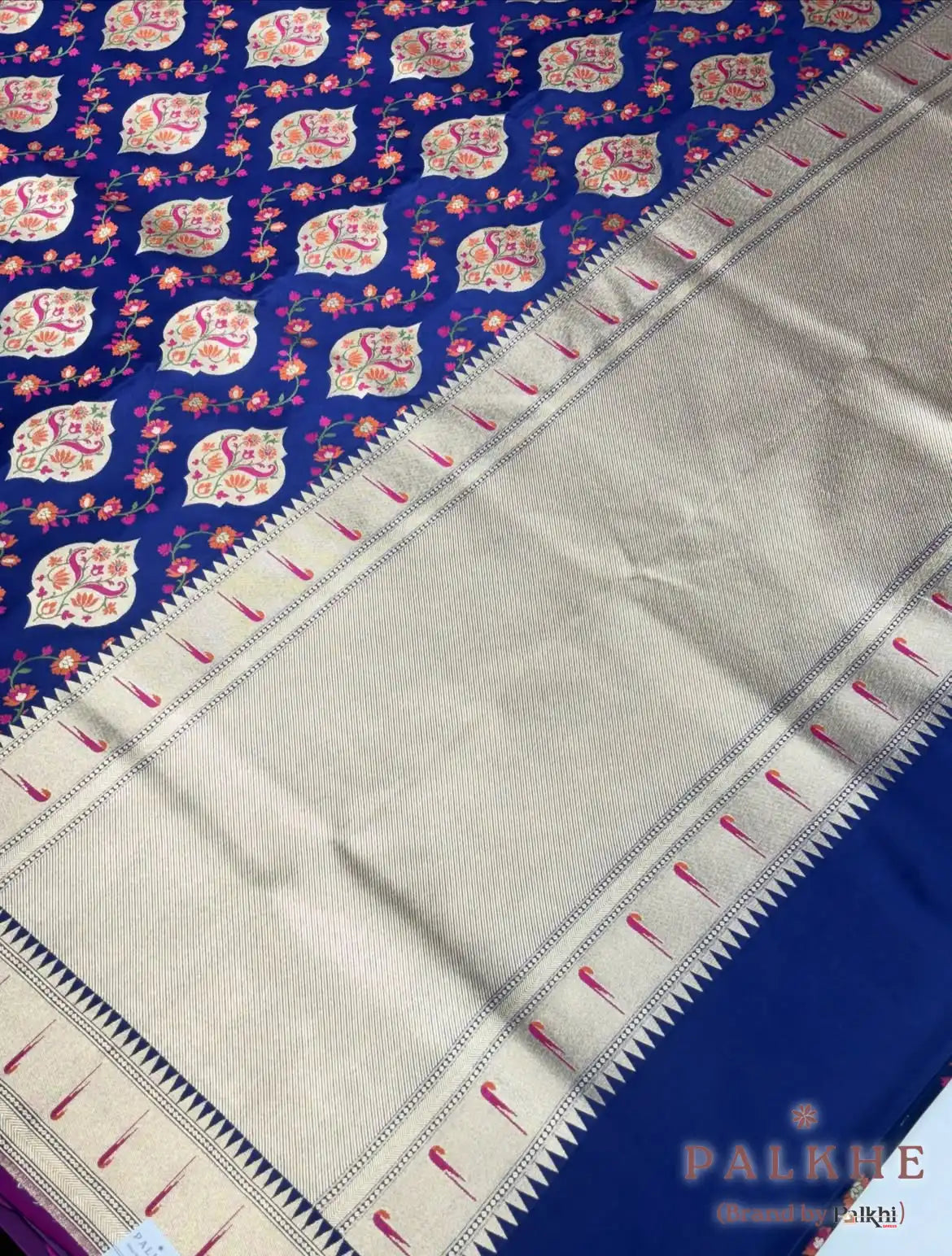 Royal Blue Banarasi Floral in Pure Katan Silk (CP44)