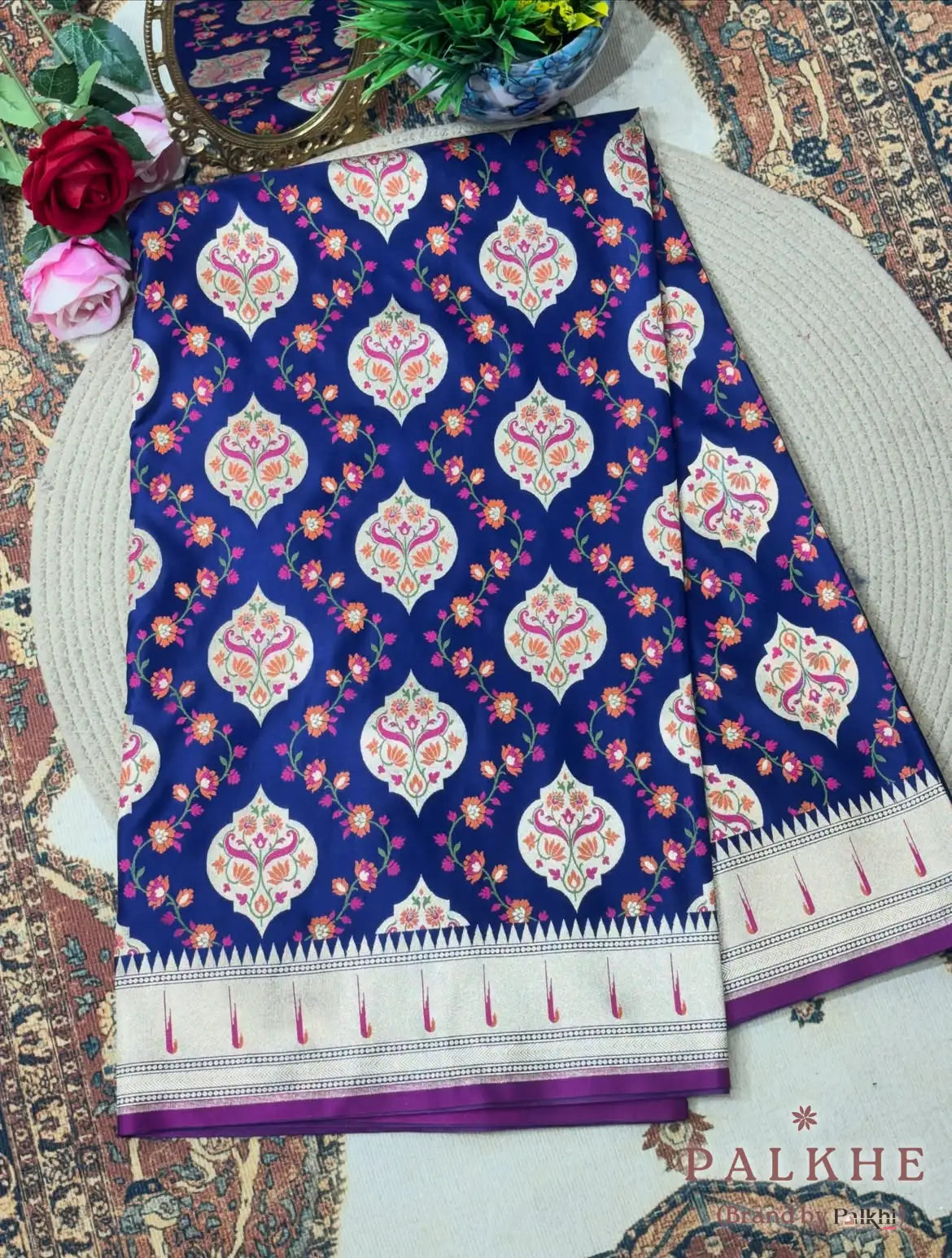Royal Blue Banarasi Floral in Pure Katan Silk (CP44)