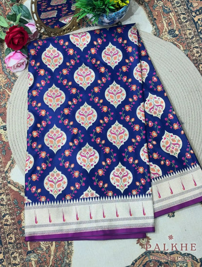 Royal Blue Banarasi Floral in Pure Katan Silk (CP44)