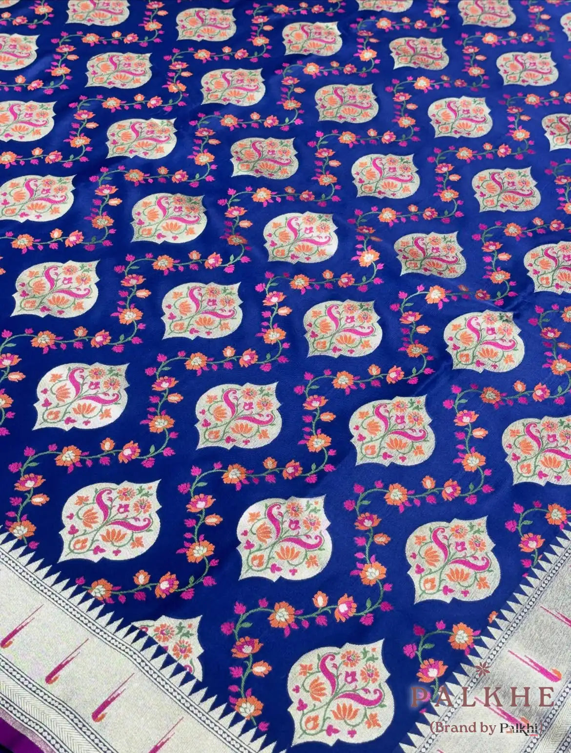 Royal Blue Banarasi Floral in Pure Katan Silk (CP44)