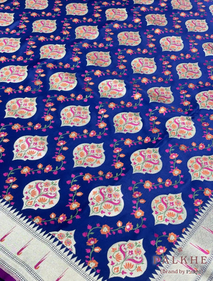 Royal Blue Banarasi Floral in Pure Katan Silk (CP44)