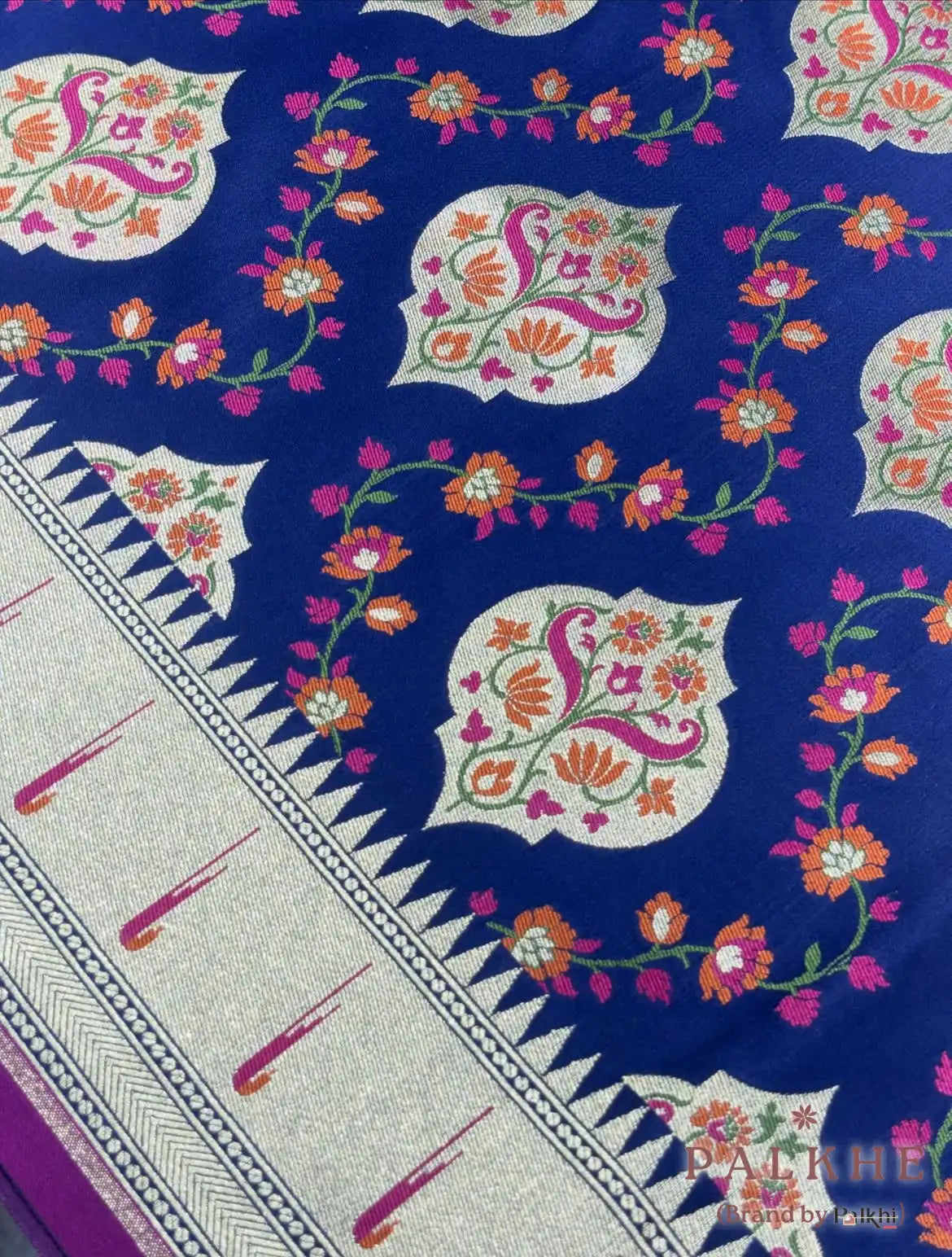 Royal Blue Banarasi Floral in Pure Katan Silk (CP44)