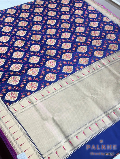 Royal Blue Banarasi Floral in Pure Katan Silk (CP44)