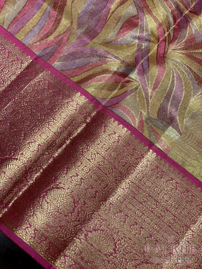 Pink & Gold Kanjivaram Floral in Pure Tissue Silk