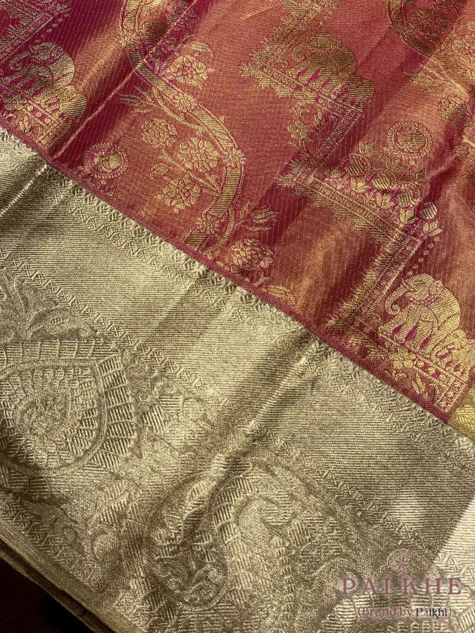 Pink Kanjivaram Elephant Motifs in Pure Silk