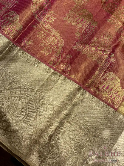 Pink Kanjivaram Elephant Motifs in Pure Silk