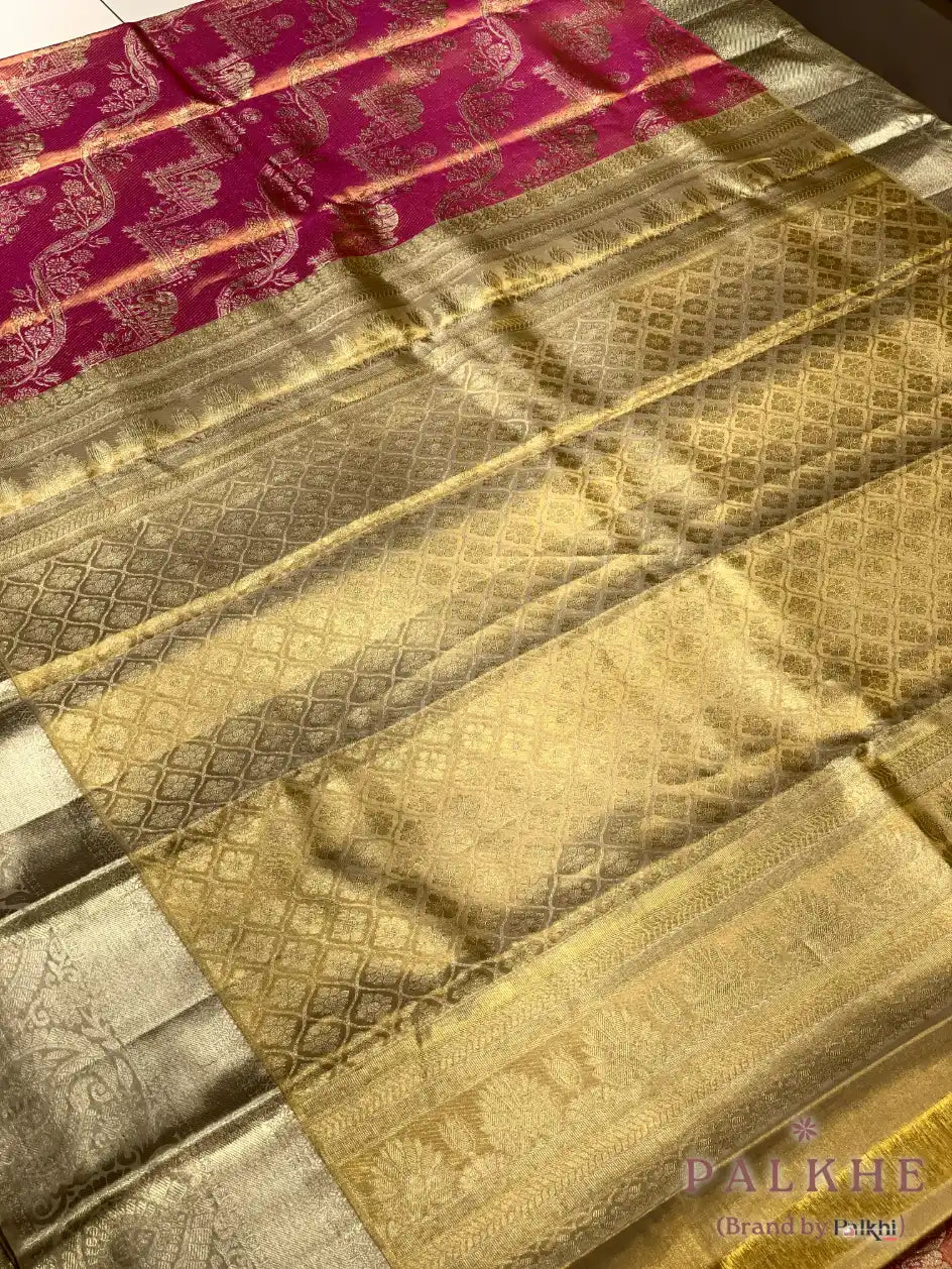 Pink Kanjivaram Elephant Motifs in Pure Silk