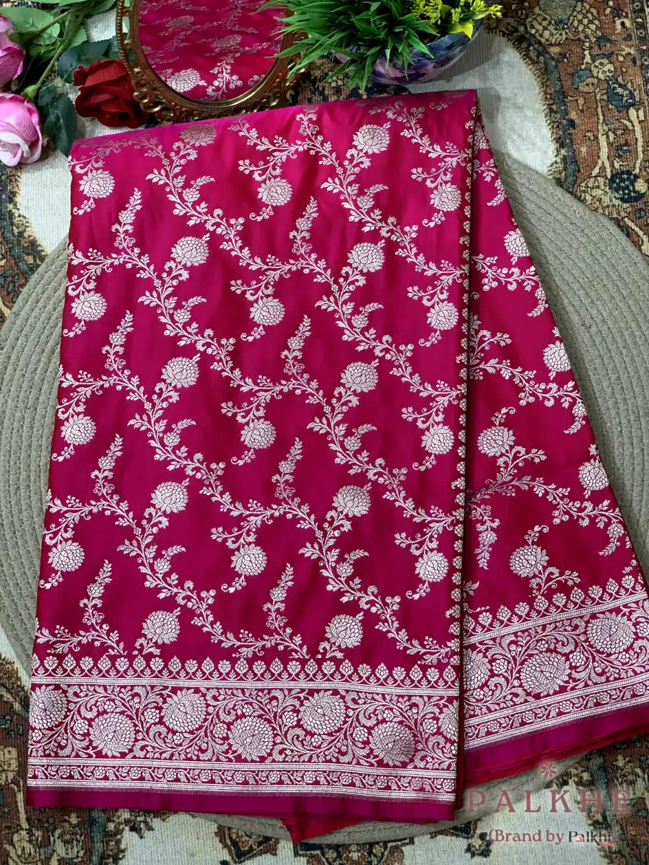 Rich Rani Pink Banarasi Floral Jaal in Pure