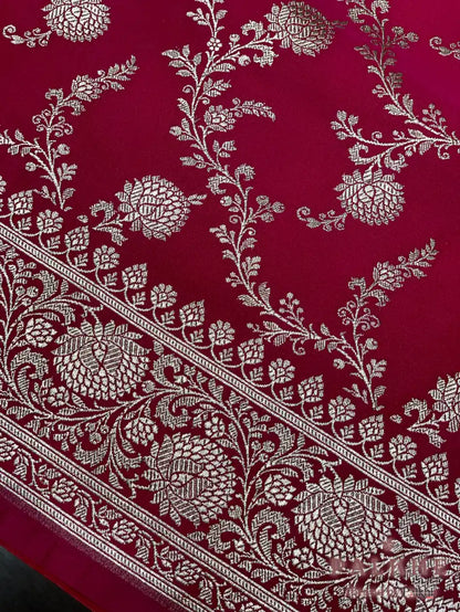 Rich Rani Pink Banarasi Floral Jaal in Pure