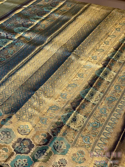 Aqua Blue Kanjivaram Brocade in Pure Tissue Silk