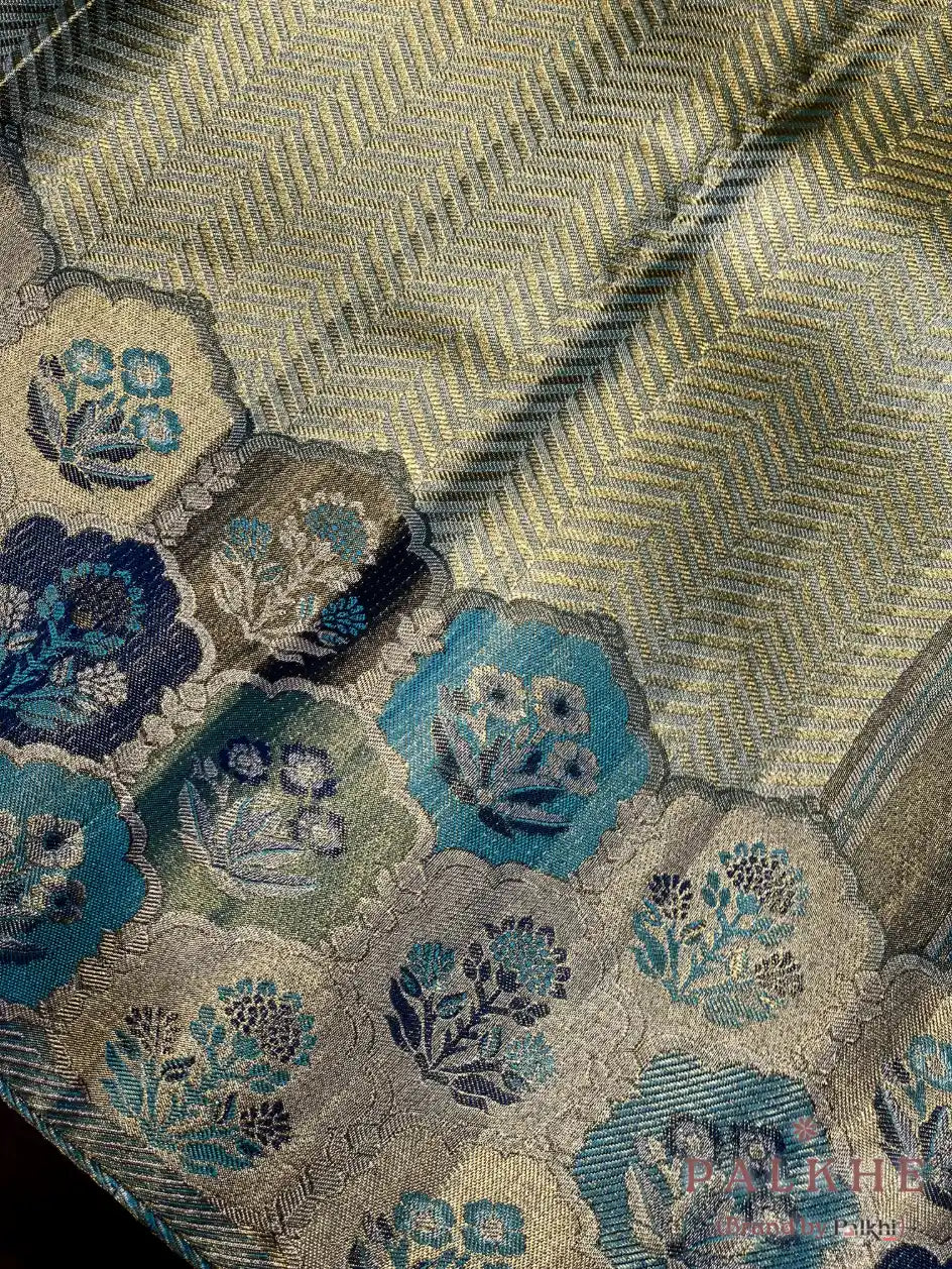Aqua Blue Kanjivaram Brocade in Pure Tissue Silk