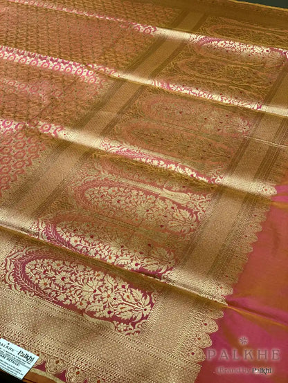 Peach Banarasi Geometric in Pure Katan Silk