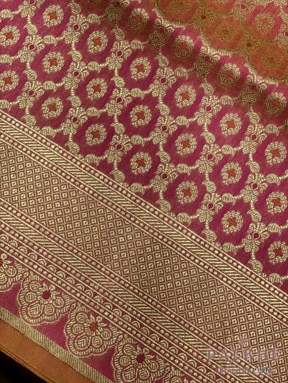 Peach Banarasi Geometric in Pure Katan Silk