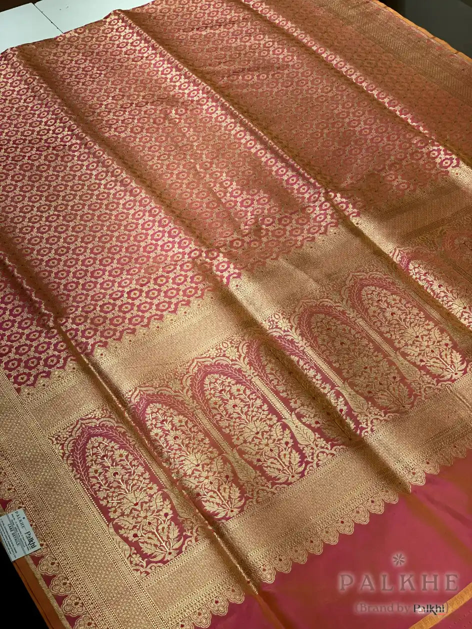Peach Banarasi Geometric in Pure Katan Silk