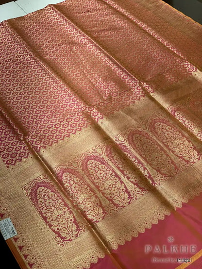 Peach Banarasi Geometric in Pure Katan Silk