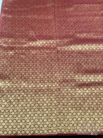 Peach Banarasi Geometric in Pure Katan Silk