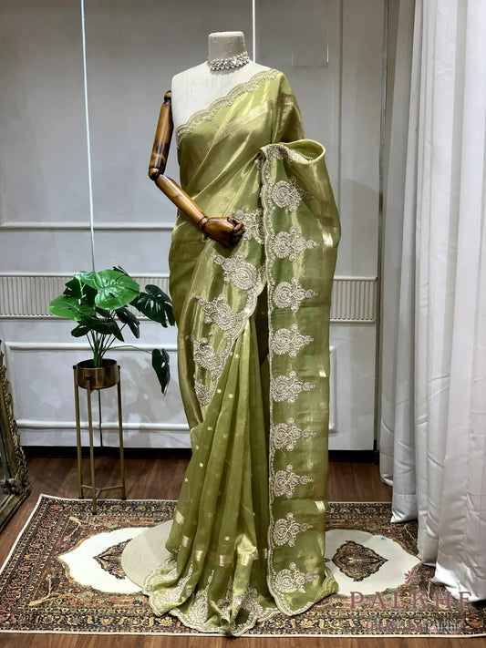 Olive Green Small Buttis Tissue x Hand Embroidery