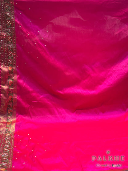 Rani Pink Semi Silk Patola x Hand Embroidery