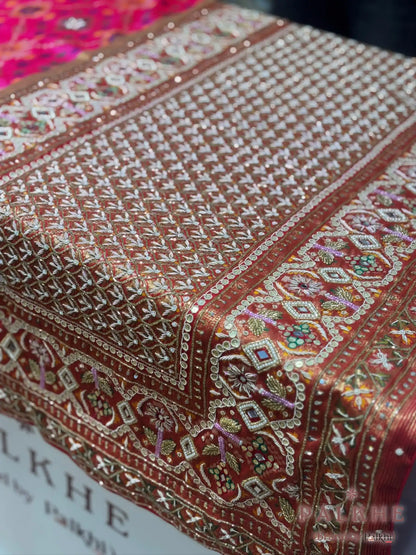 Rani Pink Semi Silk Patola x Hand Embroidery