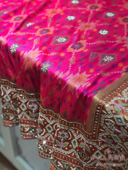 Rani Pink Semi Silk Patola x Hand Embroidery