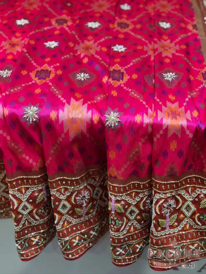 Rani Pink Semi Silk Patola x Hand Embroidery