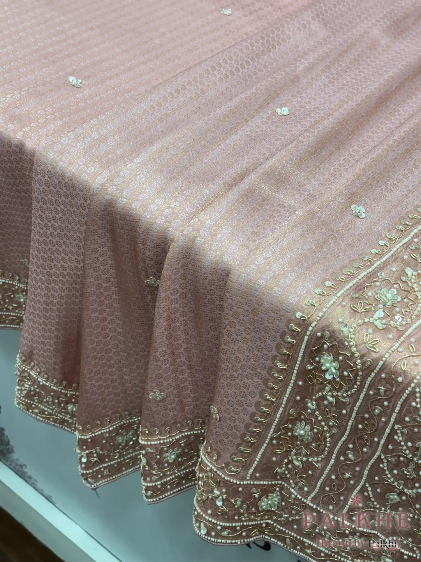 Pink Brocade Tissue x Hand Embroidery