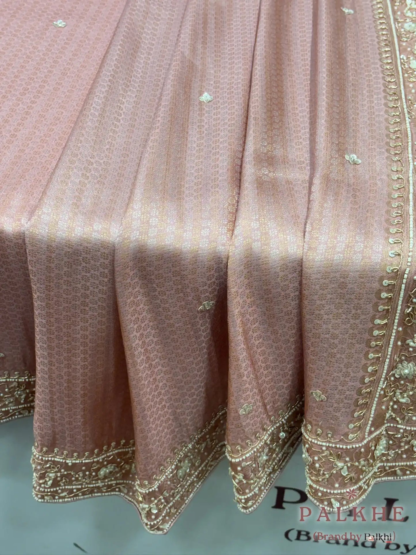 Pink Brocade Tissue x Hand Embroidery