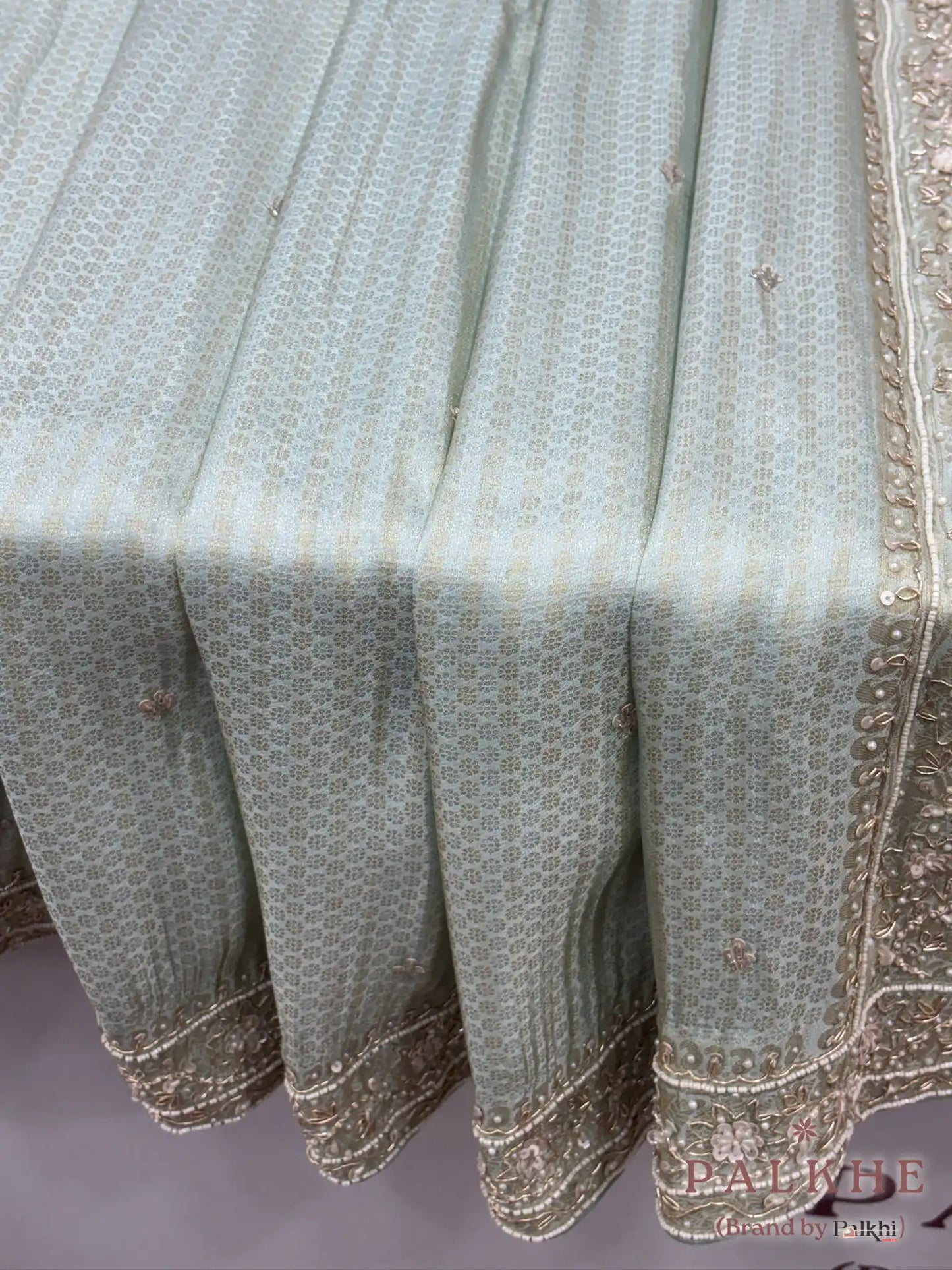 Blue Brocade Tissue x Hand Embroidery