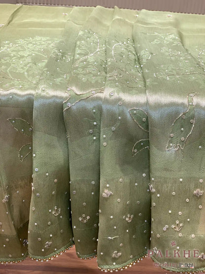 Olive Green Fancy Tissue x Hand Embroidery