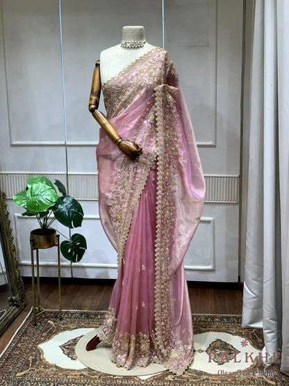 Pink Floral Jaal Tissue x Hand Embroidery (CG01)