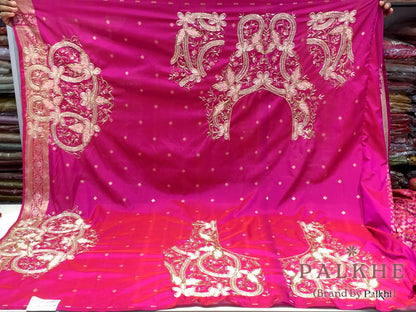 Rani Pink Floral Jaal Kanjivaram x Hand Embroidery (CE92)