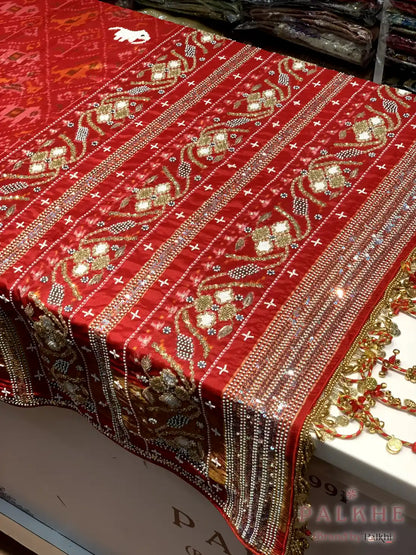 Red Traditional Geometric Patola x Hand Embroidery