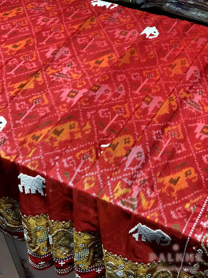 Red Traditional Geometric Patola x Hand Embroidery