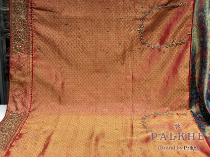 Aqua Blue & Pink Bird & Floral Kanjivaram x Hand Embroidery