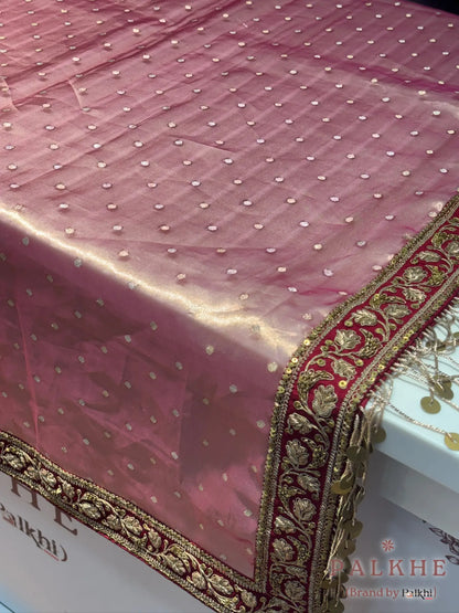 Pink Dots Pure Tissue Silk x Hand Embroidery