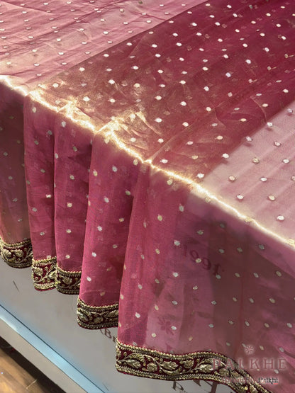 Pink Dots Pure Tissue Silk x Hand Embroidery