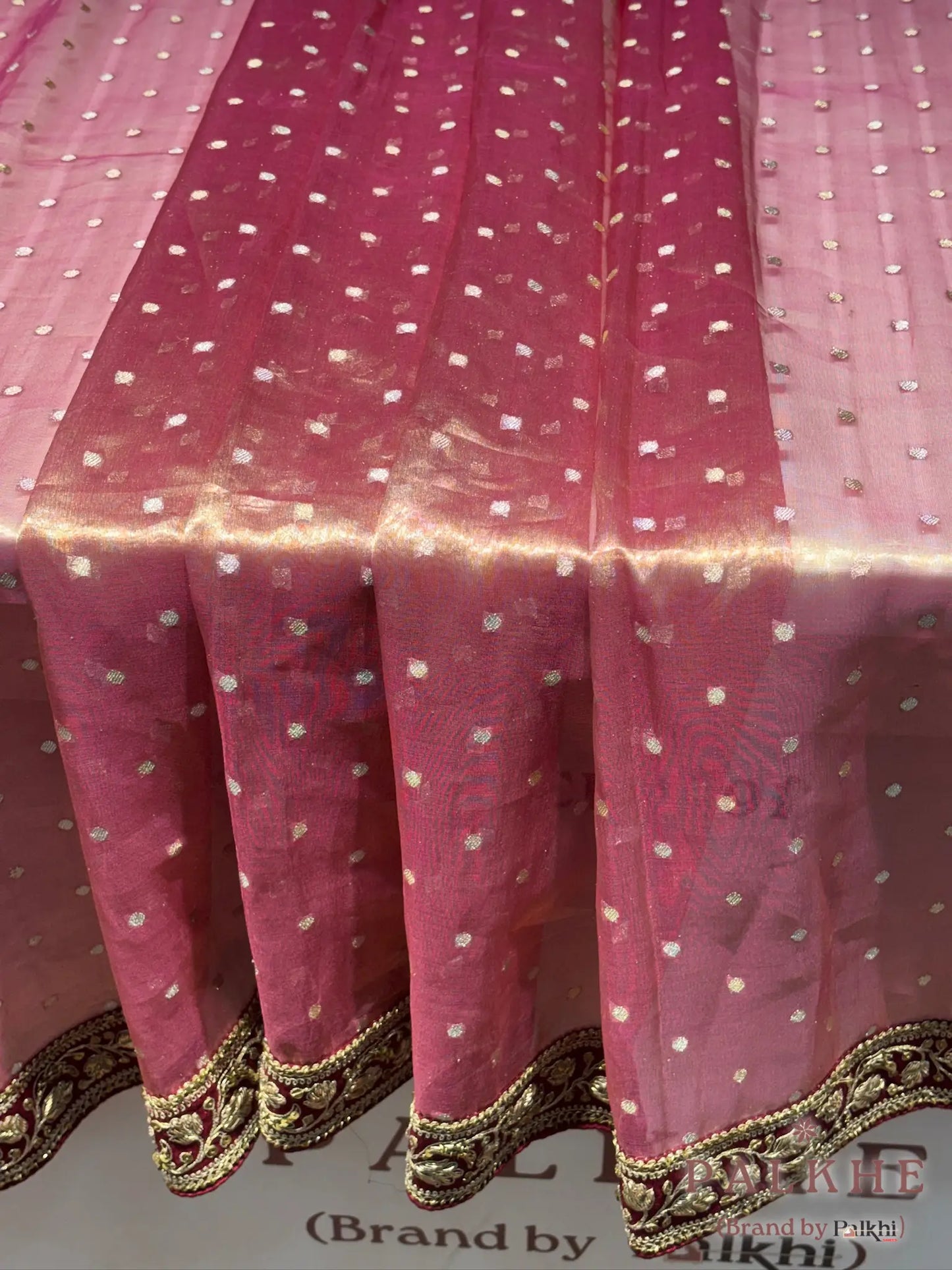 Pink Dots Pure Tissue Silk x Hand Embroidery