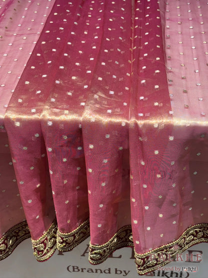 Pink Dots Pure Tissue Silk x Hand Embroidery