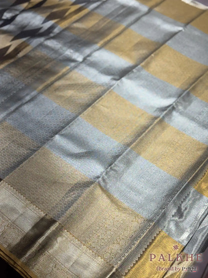 Black & Golden Kanjivaram Geometric in Pure Silk (CF23)