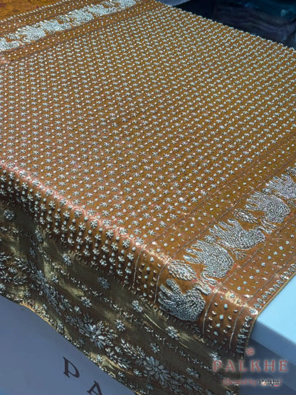 Rust Orange Floral Jaal Kanjivaram x Hand Embroidery
