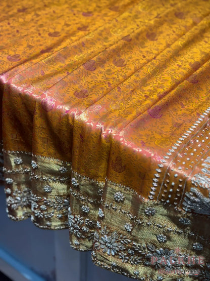 Rust Orange Floral Jaal Kanjivaram x Hand Embroidery