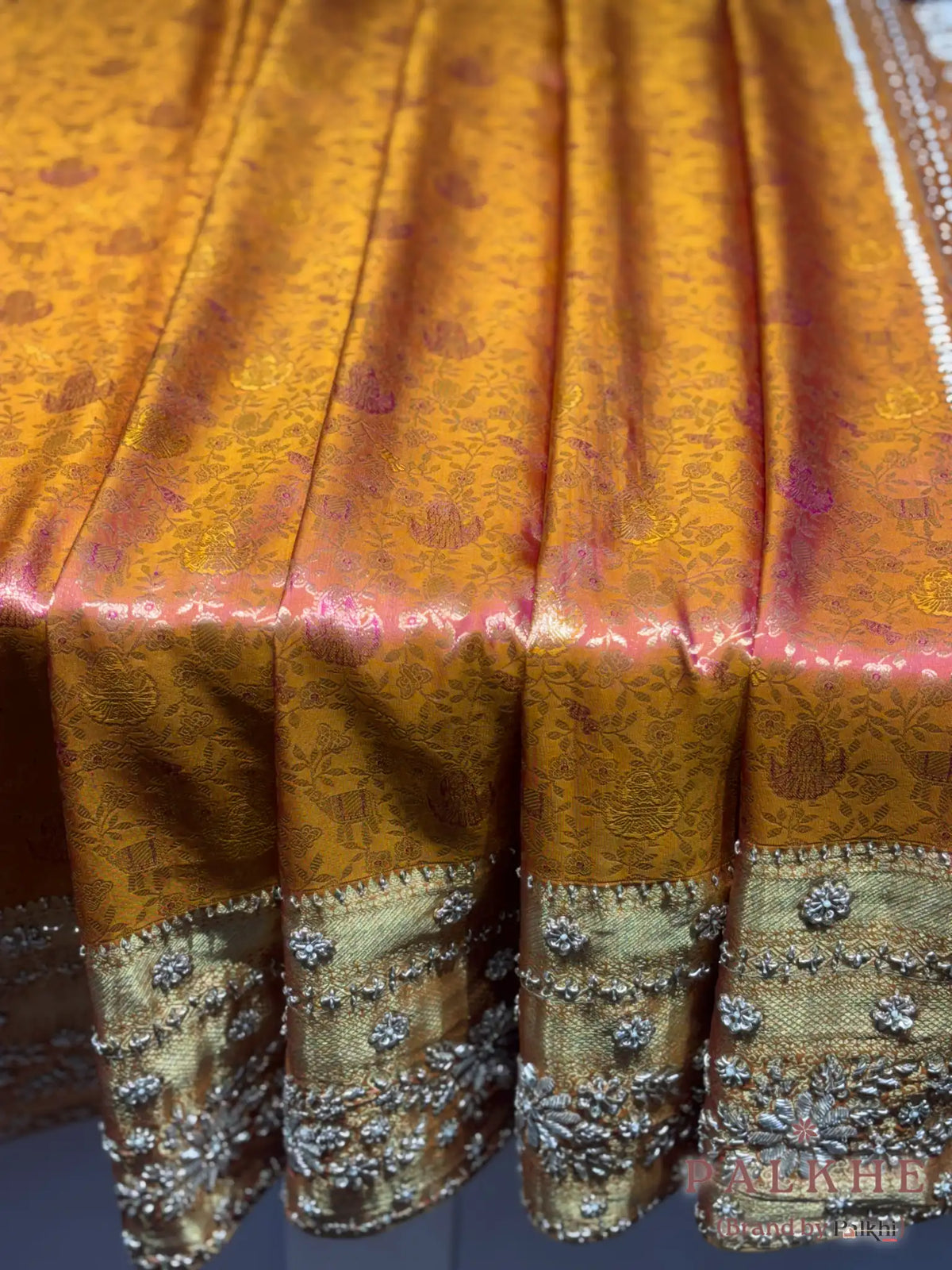 Rust Orange Floral Kanjivaram x Hand Embroidery (CN49)