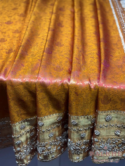 Rust Orange Floral Jaal Kanjivaram x Hand Embroidery