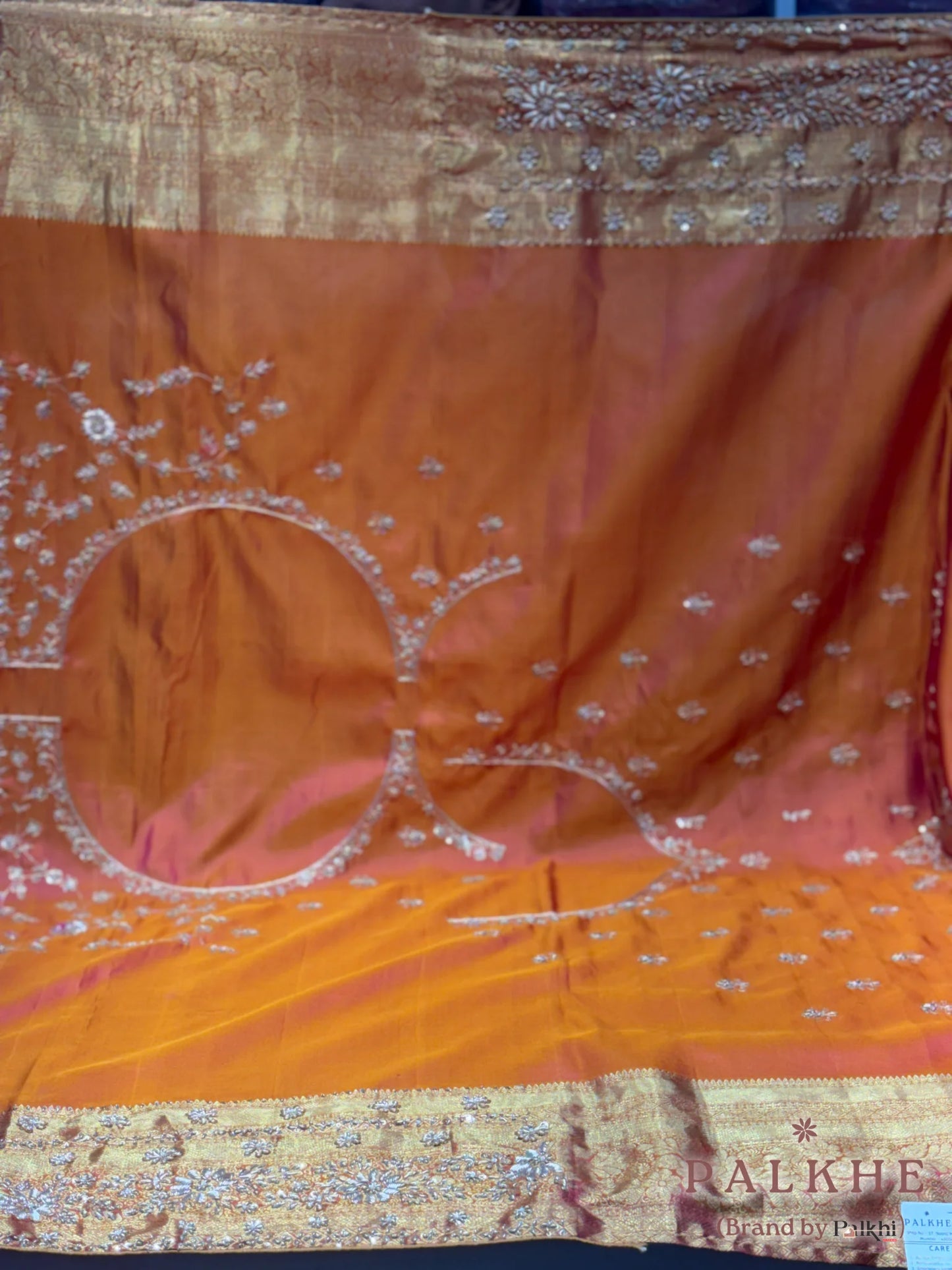 Rust Orange Floral Jaal Kanjivaram x Hand Embroidery
