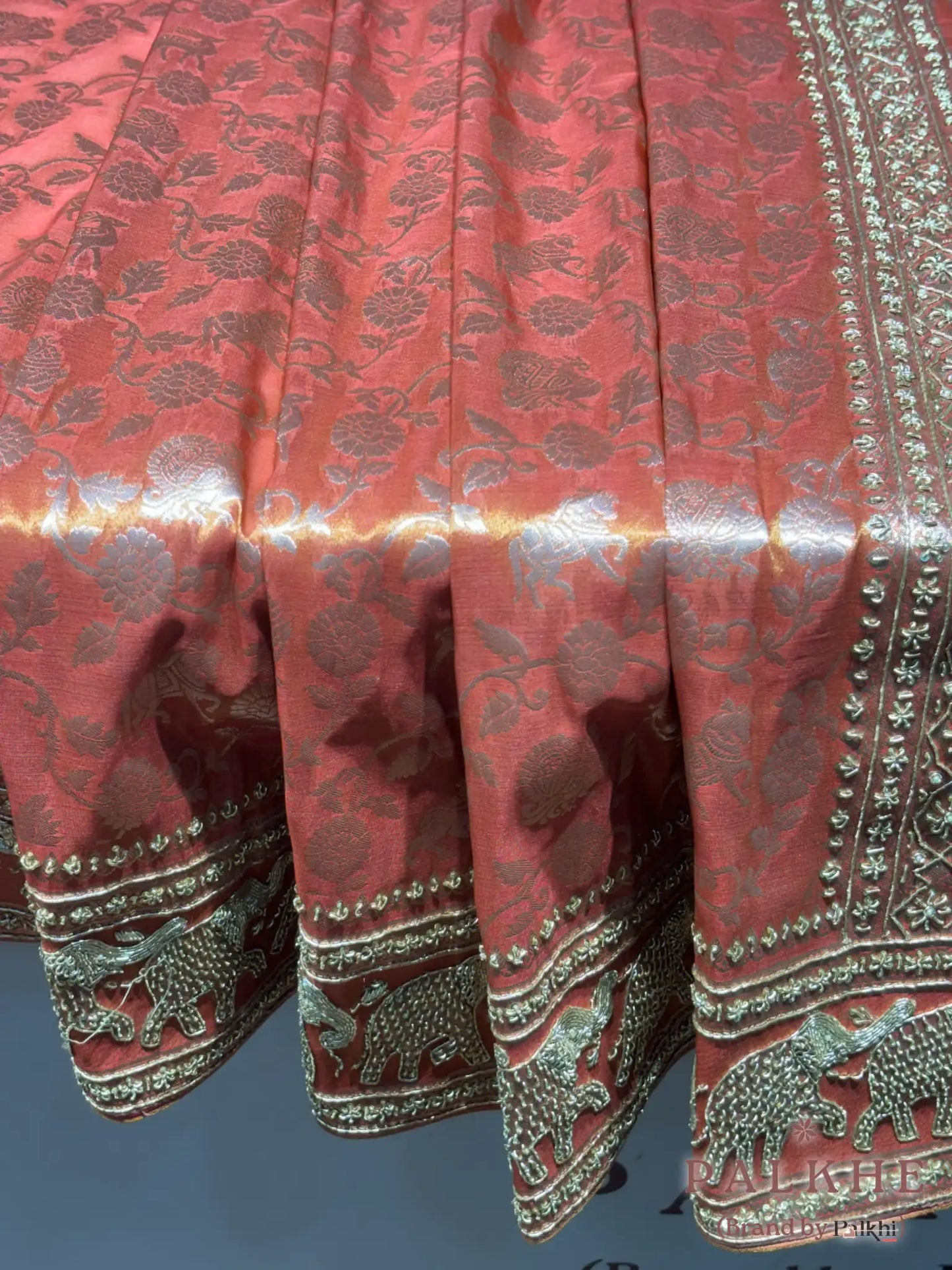 Peach Floral Kanjivaram x Hand Embroidery