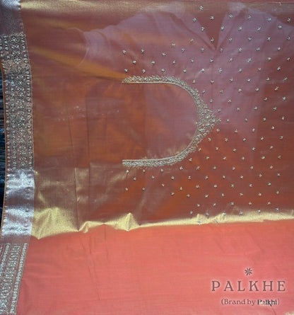 Peach Floral Kanjivaram x Hand Embroidery