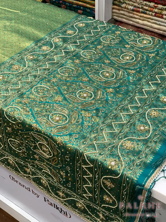 Peacock Green Kanjivaram x Hand Embroidery (CJ08)
