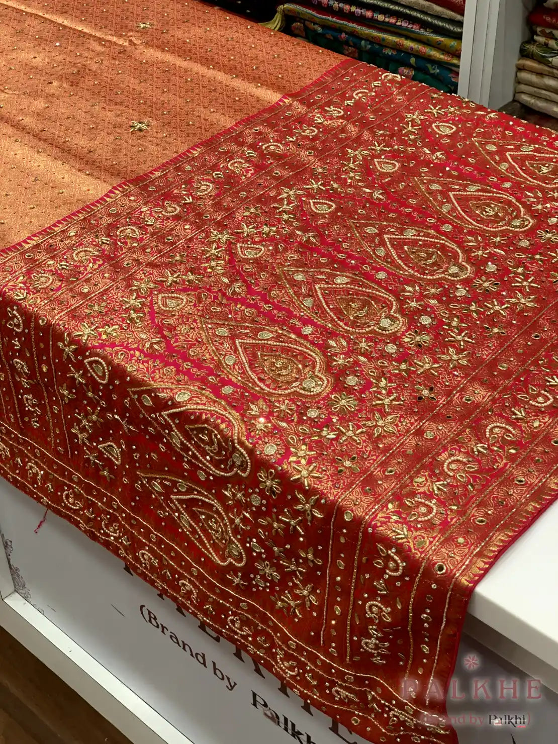 Peach Ornate Paisley Motifs Kanjivaram x Hand Embroidery (CP35)