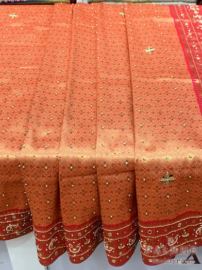 Peach Ornate Paisley Motifs Kanjivaram x Hand Embroidery (CP35)